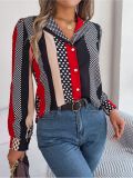 Autumn Casual All-match Contrast Polka Dots Tailored Collar Long Sleeve Shirt