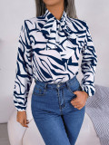 Casual Contrast Stripe Tie Balloon Sleeve Chiffon Top