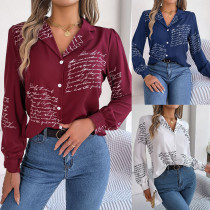 Autumn/Winter Printed Letter Tailored Collar Long Sleeve Shirts