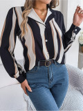 Autumn Casual All-match Contrast Tailored Collar Long Sleeve Shirt