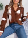 Autumn/Winter Contrast Color Striped Tailored Collar Long Sleeve Shirts