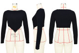 Solid Color Pit Long Sleeve Knitted Crop Tops