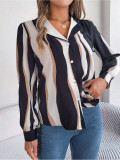 Autumn Casual All-match Contrast Tailored Collar Long Sleeve Shirt