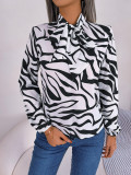 Casual Contrast Stripe Tie Balloon Sleeve Chiffon Top