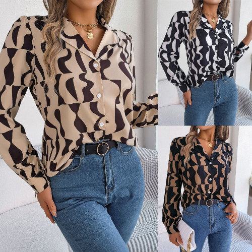 Autumn/Winter Contrast Color Striped Tailored Collar Long Sleeve Shirts