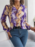 Autumn Casual Contrast Tailored Collar Long Sleeve Shirt