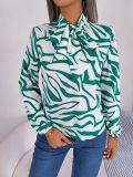 Casual Contrast Stripe Tie Balloon Sleeve Chiffon Top