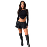 Solid Color Pit Long Sleeve Knitted Crop Tops