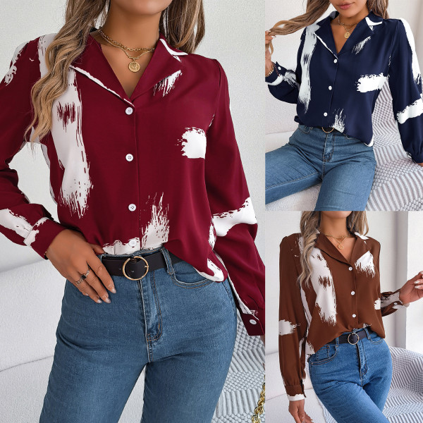 Autumn/Winter Contrast Color Striped Tailored Collar Long Sleeve Shirts