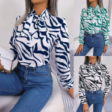Casual Contrast Stripe Tie Balloon Sleeve Chiffon Top
