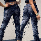 Street-style Personality Tie-dye Fringe Pants