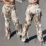 Street-style Personality Tie-dye Fringe Pants