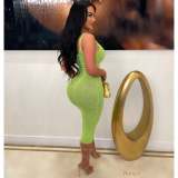 Solid Color Sleeveless Sling Hollow Sexy Knitted Midi Dress
