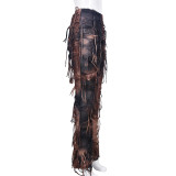 Street-style Personality Tie-dye Fringe Pants