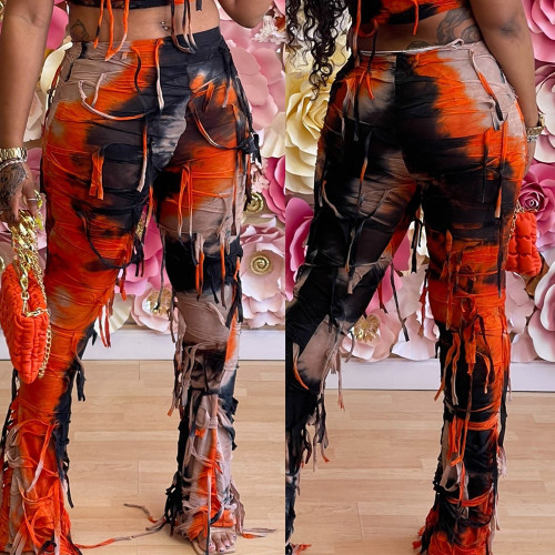 Street-style Personality Tie-dye Fringe Pants