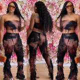 Crop Top and Backless Tie-Dye Suit Set