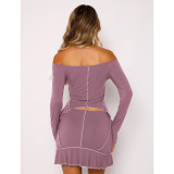 Solid Color Reverse Edge Design Off Shoulder Skirt Set
