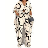 Loose Two-Piece Set with V-Neck Buttoned Floral Top and Drawstring Long Pants
