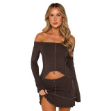 Solid Color Reverse Edge Design Off Shoulder Skirt Set