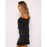 Solid Color Reverse Edge Design Off Shoulder Skirt Set