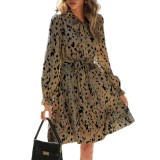 Fashion Printed Long Sleeve Waist-Tie Dress