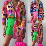 Street College Geometric Patchwork Shirt Collar Blouses