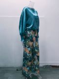 Lantern Sleeve Top and Print Wide-Leg Pant Set
