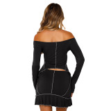 Solid Color Reverse Edge Design Off Shoulder Skirt Set
