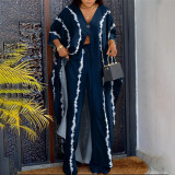 Loose Two-Piece Set with V-Neck Buttoned Floral Top and Drawstring Long Pants