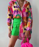 Street College Geometric Patchwork Shirt Collar Blouses