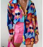 Street College Geometric Patchwork Shirt Collar Blouses