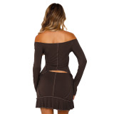 Solid Color Reverse Edge Design Off Shoulder Skirt Set