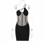 Lace Detailing Sheer Backless Bandage Dress