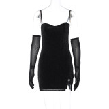 Shiny Straps and Gloves Elegant Bodycon Dress