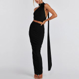 Open Back Strap Irregular Bra Top Slim Fit Half Skirt Two Sets