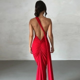 Open Back Pleated Tight Irregular Floor Sweeping Dress