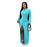 Womens V Neck Long Sleeve Side Button Dress