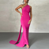 Open Back Pleated Tight Irregular Floor Sweeping Dress