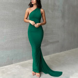 Open Back Pleated Tight Irregular Floor Sweeping Dress