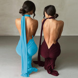 Open Back Pleated Tight Irregular Floor Sweeping Dress