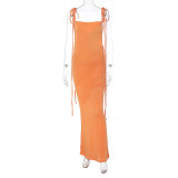 Spaghetti Strap Draped Backless Sleeveless Cocktail Elegant Maxi Dress