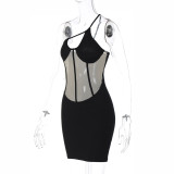 Lace Detailing Sheer Backless Bandage Dress