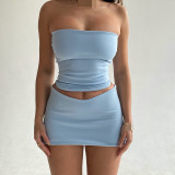 Short Strapless Crop Top and Bodycon Mini Skirt Two-piece Set