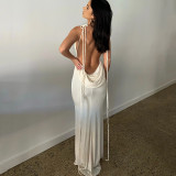 Spaghetti Strap Draped Backless Sleeveless Cocktail Elegant Maxi Dress