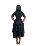Solid Color Short Sleeve High Neck Midi Dress