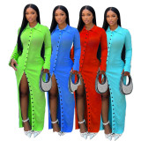 Womens V Neck Long Sleeve Side Button Dress