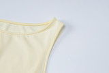 Tight-Fitting High-Waisted spliced Ruffled Edges Slit Irregular Sleeveless Round Neck Dress