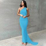 Open Back Pleated Tight Irregular Floor Sweeping Dress