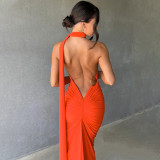 Open Back Pleated Tight Irregular Floor Sweeping Dress