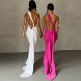 Open Back Pleated Tight Irregular Floor Sweeping Dress
